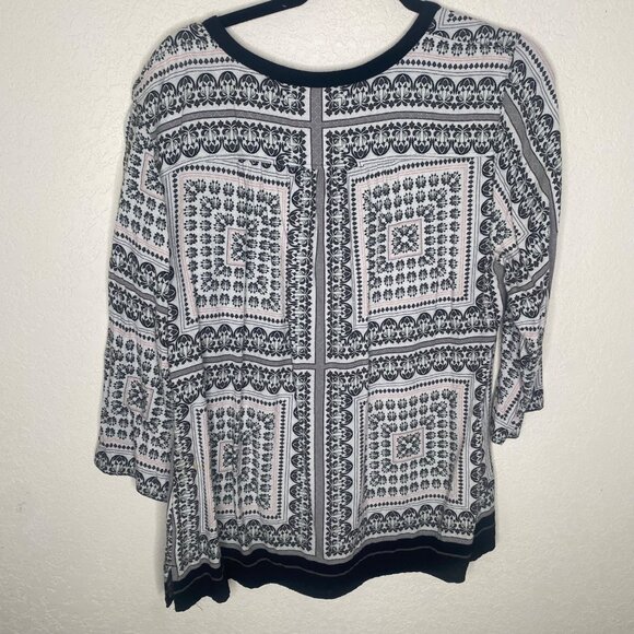 Croft & Barrow Button Up Top Womens L Black White Abstract 3/4 Sleeve Lightweig - Picture 7 of 12